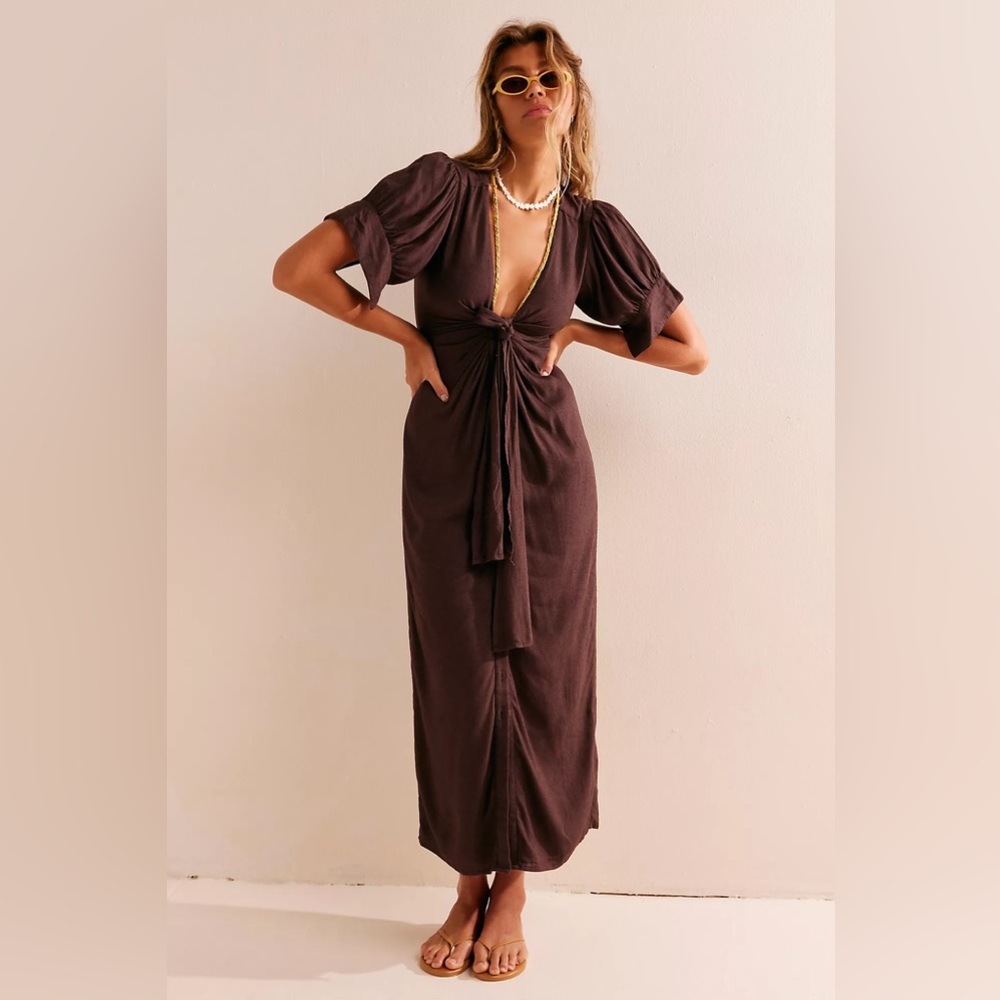 Free People Vintage Summer Midi Dress in double espresso- EUC